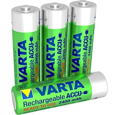 Abbildung von Varta Rechargeable Ready2Use Mignon Ni Mh Akku vorgeladen (AA, 2400mAh, 4er Pack), wiederaufladbar ohne Memory Effekt sofort einsatzbereit, inklusive Aufbewahrungsbox