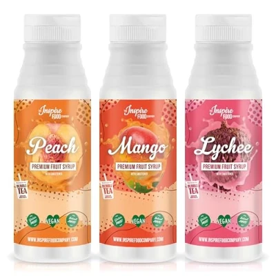 Abbildung von INSPIRE FOOD Fruchtsirup für Bubble Tea Mischung 3er pack Pfirsich, Mango und Litschi Tea, Boba Slushes &amp; Ice Blended 100 % vegetarisch, glutenfrei, je 300 ml