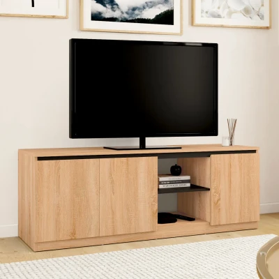Abbildung von TV Möbel aus Holz in Buche und Schwarz 140 cm 3 Türen IDMarket