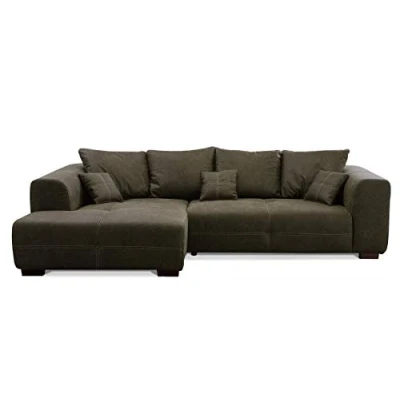 Abbildung von CAVADORE Ecksofa Mavericco inkl. Kissen / XXL Eckcouch im modernen Design Longchair links 285 x 69 170 Lederoptik dunkelgrün