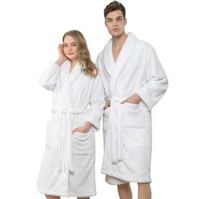 Abbildung von Hammetex Bademantel Unisex für Damen und Herren, Ultraweicher Qualitat Flausching Kuschelig Plüsch Lange Leichter Morgenmantel Paare mit Taschen, Weiß