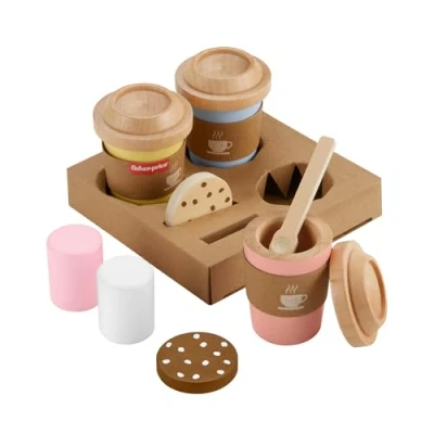 Abbildung von Fisher Price Rollenspielset, Coffee to Go Set aus Holz, Kaffeetassen und Leckereien für Kindergartenkinder ab drei Jahren, HXT85