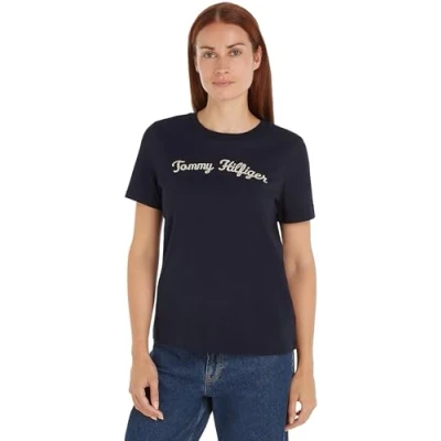 Abbildung von Tommy Hilfiger Script Tshirt print, Damen, Größe: XS, Desert sky