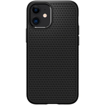 Abbildung von Apple iPhone 12 Mini Hülle Silikon Spigen Soft Case/Backcover Handyhülle Schwarz Shockproof/Stoßfest