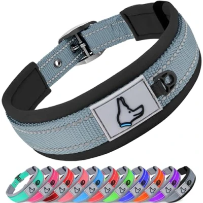 Abbildung von Joytale Halsband Hund, Weich Hundehalsband Gepolstert Neopren Hunde für Extra Große Hunde, Nylon Reflektierend Breit Halsbänder, Grau