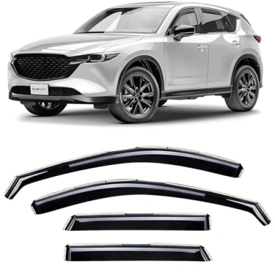 Abbildung von CLIM ART Windabweiser für/kompatible mit Mazda CX 5 2017 2024 Autofenster Regenschutz, Regenabweiser, Integrierte Deflektoren, 4 Stück,Dunkel
