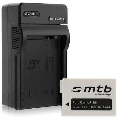 Abbildung von Akku 1160mAh + Ladegerät (KFZ, Netz) für Canon LP E8 / EOS 550D, 600D, 650D, 700D Rebel T2i, T3i, T4i, T5i