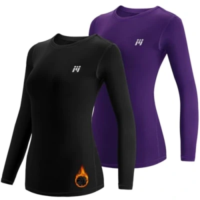 Abbildung von MEETWEE Thermounterwäsche Oberteile Damen, Thermoshirt Langarm Kompressionsshirt Funktionsshirt Atmungsaktiv Thermounterhemd Sportshirt für Running Fitness Gym