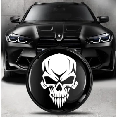 Abbildung von Biomar Labs Motorhaube Kofferraum Plakette Abzeichen 82mm Kompatibel mit BMW Emblem 51148132375 Schädel Totenkopf Schwarz Weiß EO 33