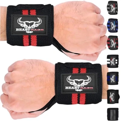 Abbildung von BEAST RAGE Handgelenk Bandagen (Gym Wrist Wraps) Kraftsport Handgelenkstütze Gelenkbandage Schlaufen Krafttraining Workouts Übungen (Schwarz)