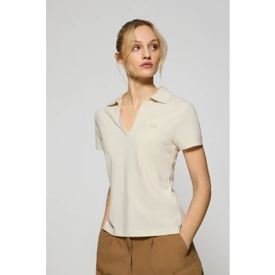 Abbildung von Polo Club Damen Poloshirt Pedraza Knopflos Ecru Mit Gummiertem Logo Xl