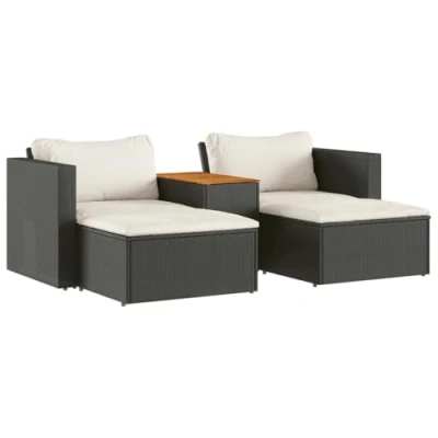 Abbildung von vidaXL Loungesofa 5tlg. Garten Sofagarnitur mit Kissen Schwarz Poly Rattan Akazie, 1 Teile