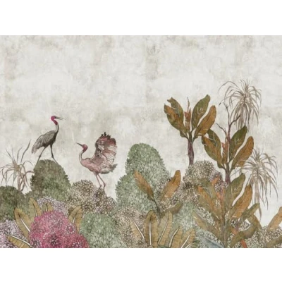 Abbildung von living walls Fototapete &quot;The Wall&quot;, asiatisch Wald Motiv, Tiere Tapete Vögel Grün Braun Grau