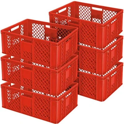 Abbildung von BRB 6x Eurobehälter durchbrochen/Stapelkorb, LxBxH 600x400x240 mm, lebensmittelecht, Industriequalität (rot)