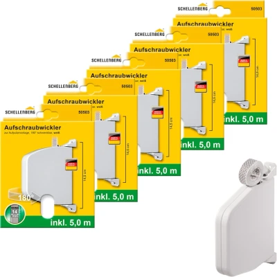 Abbildung von SCHELLENBERG Aufputz Gurtwickler &quot;Aufschraubwickler für das Rollladensystem Mini&quot;, (Set, 5 tlg.), schwenkbar, mit vormontiertem Rollladengurtband, braun oder weiß