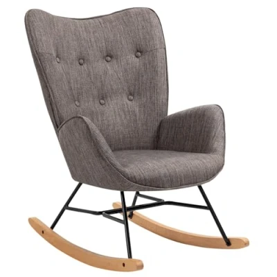 Abbildung von MEUBLE COSY Schaukelstuhl Sessel Schaukelsessel Stillstuhl Schwingstuhl mit Armlehnen Gepolsterter Sitzfläche für Wohnzimmer Schlafzimmer, Balkon, Stoff und Holzkufen, Bis 120 kg Belastbar, Dunkelgrau