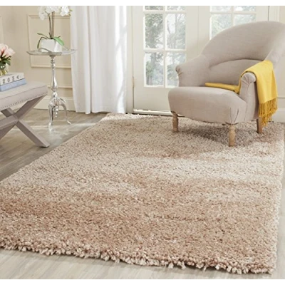 Abbildung von SAFAVIEH Zottelig Teppich für Wohnzimmer, Esszimmer, Schlafzimmer Popcorn Shag Collection, Hoher Flor, Beige, 152 X 244 cm