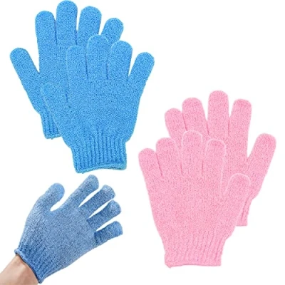 Abbildung von 2 Paar Peeling Handschuhe, Badehandschuhe, exfoliating gloves, FüNf Finger Badehandschuhe FüR MäNner, Damen, Kinder Zum Peeling/Dusche/Wanne/Spa/Massage (2 Farben)