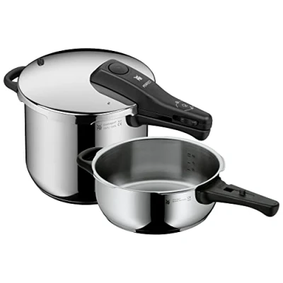Abbildung von WMF Schnellkochtopf &quot;Perfect RDS&quot;, Cromargan Edelstahl Rostfrei 18/10, (2 tlg., 1 Dampf Druckkochtopf (V 6,5l, Ø 22cm), Bratpfanne 3,0l, Dampfkochtopf mit abnehmbarem Deckelgriff, Induktion