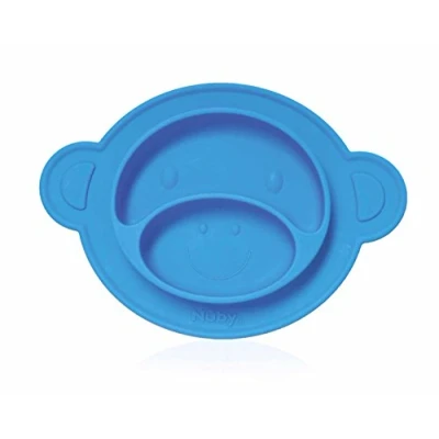 Abbildung von Nuby Rutschfester/Saugfähiger Esslernteller aus Silikon Kinder Teller/Baby Teller Affe Blau 9+ Monate