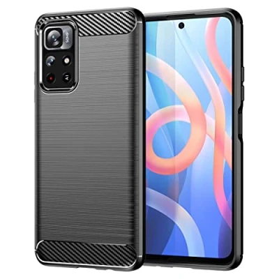 Abbildung von CoverKingz Handyhülle für Xiaomi Redmi Note 11 4G/Note 11S Silikon Handy Hülle im Carbon Design Soft Case Phone Cover Schwarz