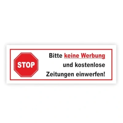 Abbildung von Aufkleber Stop Bitte keine Werbung und kostenlose Zeitung einwerfen! I 10 x 3,5 cm Gegen Reklame im Briefkasten wetterfest hin469