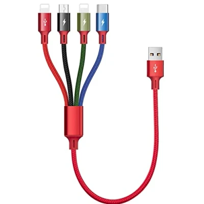 Abbildung von Minlu Kurzes USB Multi Ladekabel [4A 35cm] 4 in 1 Schnellladekabel, Kabel mit 2*iP/Micro/Typ C für Telefon 16/15/14/13/12/11/Xs/Xr/X/8,Android Galaxy,Huawei,Kindle,Nokia,LG