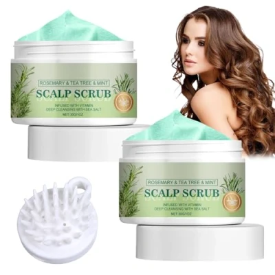 Abbildung von 2 Stück Scalp Scrub 30g Grüner Tee Kopfhaut Peeling, Haarpeeling Hair Scrub, Kopfhautpeeling Kann zur reinigende und nährende Kopfhaut,Vorbeugung von Haarausfall (Mit Massagebürste*1)
