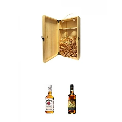 Abbildung von 1a Whisky Holzbox für 2 Flaschen mit Hakenverschluss + Jim Beam Bourbon Whiskey 0,7 Liter Devils Cut