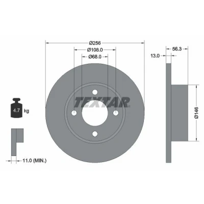 Abbildung von TEXTAR 92057800 Bremsscheibe 256 13 04/04 108 voll ohne Radbefestigungsbolzen, Radnabe AUDI: 80 B4 Limousine, Avant