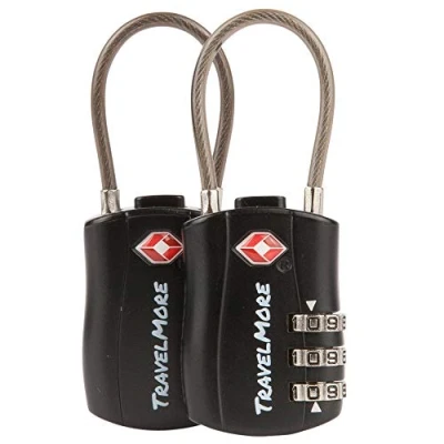 Abbildung von TSA Kofferschlösser Gepäckschlöss mit flexiblem Kabel Schlöss für Flugreisen Schlösser Koffer, Rucksäcke, Gepäck 2er Pack Schwarz
