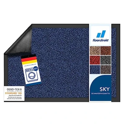 Abbildung von Floordirekt Schmutzfangmatte Rhine waschbare &amp; leistungsstarke Fußmatte Sauberlaufmatte mit Rutschfester Rückseite Türmatte für den Eingangsbereich (Blau (meliert), 200 cm x 600 cm)