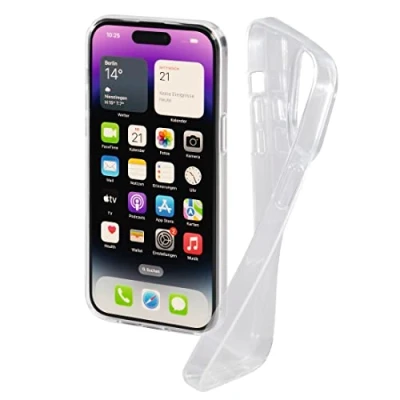 Abbildung von Hama Handyhülle für Apple iPhone 14 Pro „Crystal Clear“ (durchsichtige Hülle aus TPU, flexible Schutzhülle, Handyschutz mit Anti Rutsch Oberfläche) transparent