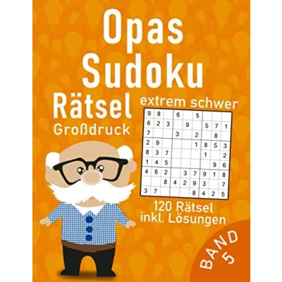 Abbildung von Opas Sudoku Buch im Großdruck mit 120 extrem schweren Rätseln: Sehr schwieriges Rätselbuch für schlaue Großeltern als Gehirntraining Senioren