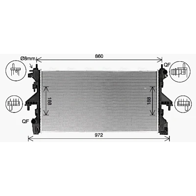 Abbildung von PRASCO CN2320 Kühler, Motorkühlung Aluminium 782 416 34 mit Schnellkupplungen Kühlrippen mechanisch gefügt FIAT: Ducato III Kastenwagen