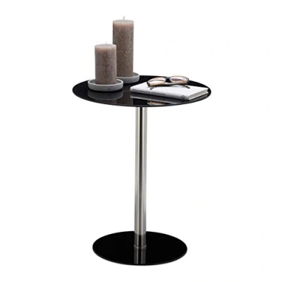 Abbildung von Relaxdays, Schwarz Runder Beistelltisch aus Glas und Edelstahl, dekorativer Loungetisch, HxBxT: 53 x 43 cm, Standard