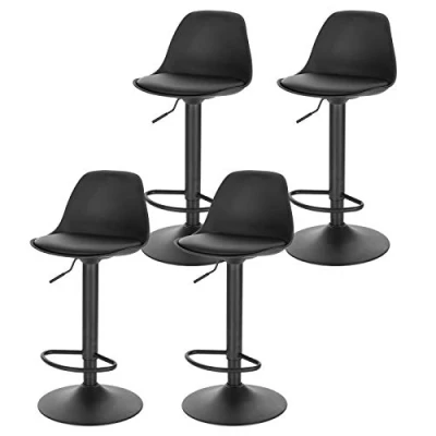 Abbildung von Lestarain 4 Stücke Barhocker,360Drehbar Hocker Barstuhl mit Rückenlehne höhenverstellbar Tresenhocker Küchenhocker aus Kunststoff Bistrohocker, Schwarz