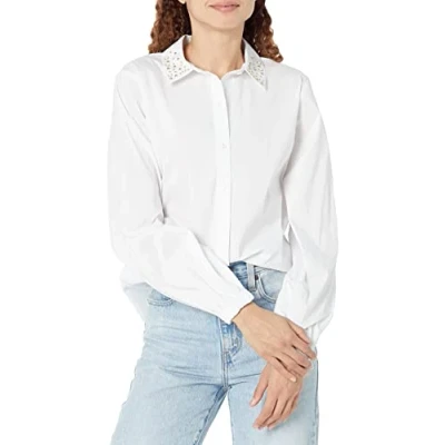 Abbildung von KARL LAGERFELD Damen Popeline Langarm Streifen Alltag Mode Sport Bluse, Weiss/opulenter Garten, Mittel