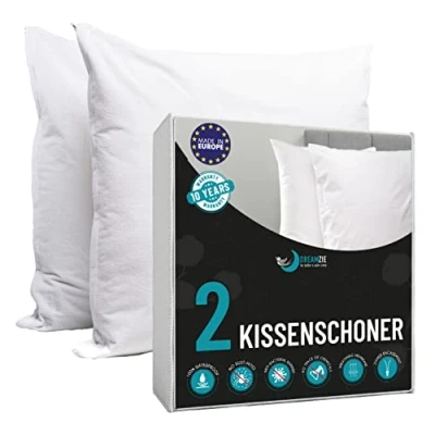 Abbildung von Dreamzie Kissenbezug Wasserdichter 80 x cm 100% Baumwolle Stoff Oeko TexÆ Zertifiziert 2 St¸ck Kissenschoner mit Reiﬂverschluss Atmungsaktiv, Hypoallergen, Anti Milben, Antibakteriell