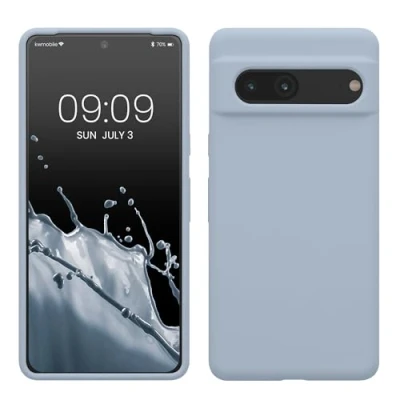 Abbildung von kwmobile Hülle kompatibel mit Google Pixel 7 Silikon Handy Case Handyhülle weiche Oberfläche kabelloses Laden Hellblau matt