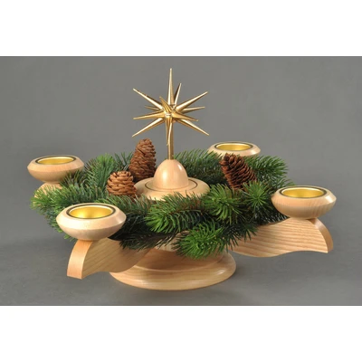 Abbildung von Albin Preissler Adventsleuchter &quot;Weihnachtsstern, Weihnachtsdeko&quot;, Ø 29 cm, natur, inkl. Tannenkranz