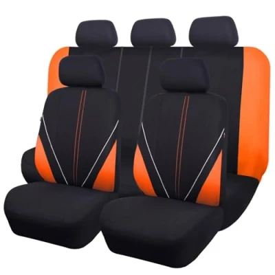 Abbildung von Flying Banner Universal atmungsaktive Netzstoff Autositzbezüge, komplettes Set Airbag kompatible Kissen Schutz (Schwarz und Orange)