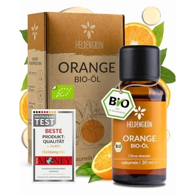 Abbildung von Heldengrün® BIO Orangenöl [100% NATURREIN] Kaltgepresst aus echten Orangen zum Verzehr Ätherisches Öl Orange Duftöl Oil