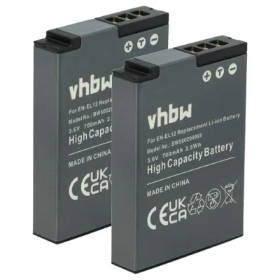 Abbildung von vhbw 2X Akku kompatibel mit Nikon Coolpix AW100s, AW100, B600, AW120s, AW110, AW120, AW130, A1000, A900 Kamera (700 mAh, 3,6 V, Li Ion)