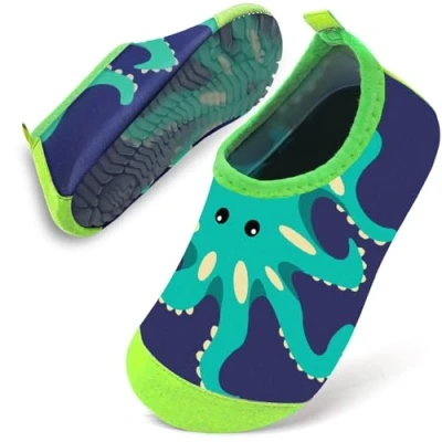 Abbildung von Badeschuhe Baby Kinder Wasserschuhe Jungen Schwimmschuhe Strandschuhe Badesoken Kleinkind Aquaschuhe Barfuss Schuhe(Grüner Oktopus,22/23)
