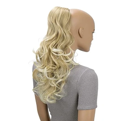 Abbildung von CAISHA 45cm Lang Haarteil Zopf Pferdeschwanz Haarverlängerung Mit Kordelverschluss Voluminös Gelockt Blond Mix PH10