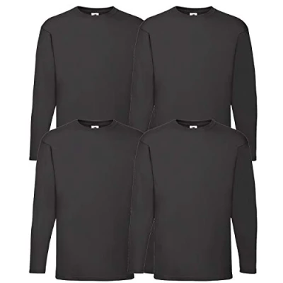 Abbildung von Fruit of the Loom 4 T Shirt Longsleeve M L XL XXL Langarm Verschiedene Farbsets auswählbar (5XL, Schwarz)