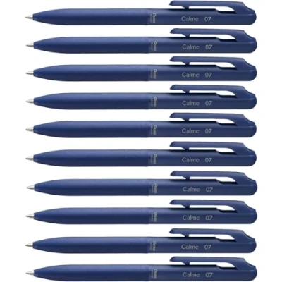 Abbildung von Pentel BXA107C C Calme Kugelschreiber, deutlich gedämpftes Klick Geräusch, Griffzone in Lederoptik, nachfüllbar, Kugel 0.7mm = Strichstärke 0.35mm, Schreibfarbe blau, 1VE=10 Stück