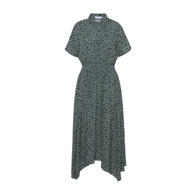 Abbildung von LASCANA Druckkleid mit Punktedruck und asymmetrischem Saum, Hemdblusenkleid, Midikleid