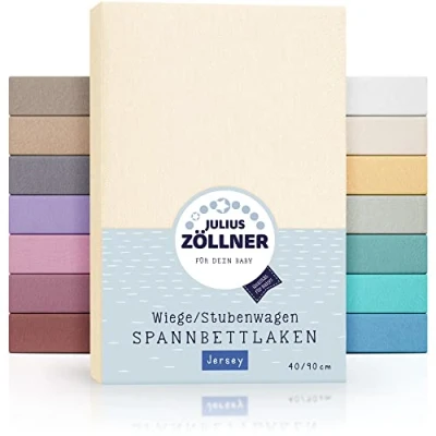 Abbildung von Julius Zöllner Jersey Spannbettlaken für Wiegen 90x40cm und Stubenwagen, 100% Baumwolle, STANDARD 100 by OEKO TEX, ecru